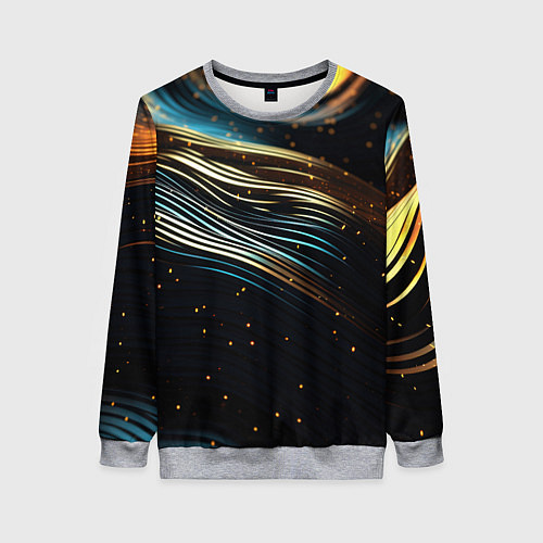 Женский свитшот Золотые волны на черном фоне / 3D-Меланж – фото 1