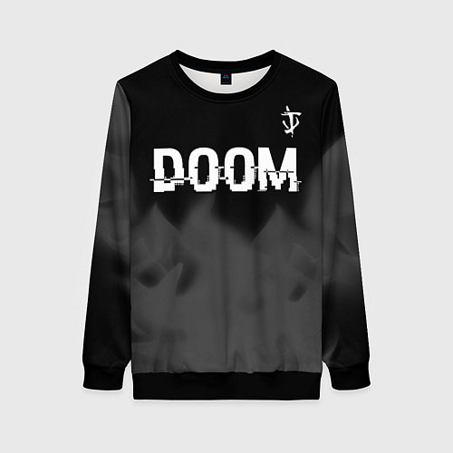 Женский свитшот Doom glitch на темном фоне: символ сверху / 3D-Черный – фото 1