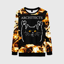 Свитшот женский Architects рок кот и огонь, цвет: 3D-черный