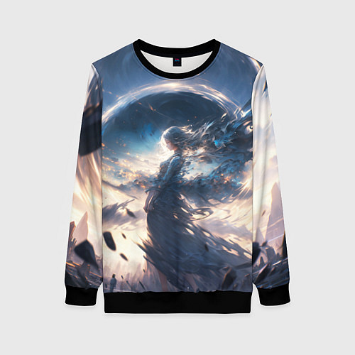 Женский свитшот Небесная девушка от нейросети / 3D-Черный – фото 1