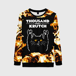 Свитшот женский Thousand Foot Krutch рок кот и огонь, цвет: 3D-черный