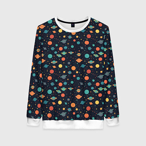 Женский свитшот Темный космос с планетами паттерн / 3D-Белый – фото 1