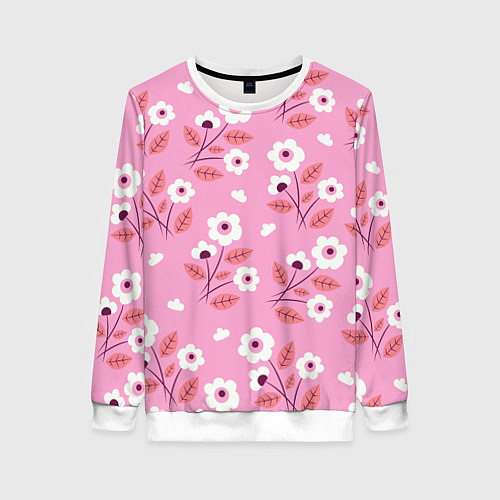 Женский свитшот Flowers on pink / 3D-Белый – фото 1