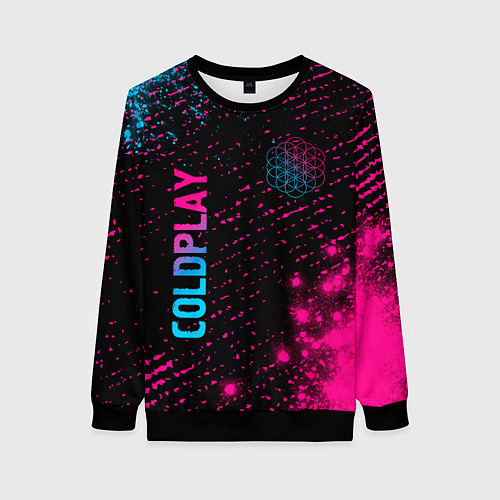 Женский свитшот Coldplay - neon gradient: надпись, символ / 3D-Черный – фото 1