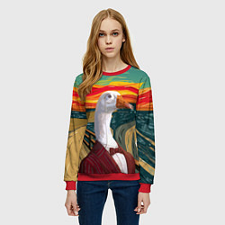 Свитшот женский Утка пародия на картину Крик, цвет: 3D-красный — фото 2