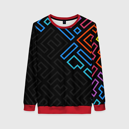 Женский свитшот Геометрические фигуры на тёмном фоне тетрис / 3D-Красный – фото 1