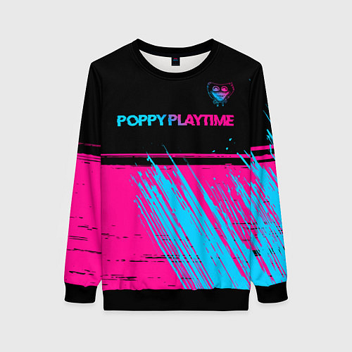 Женский свитшот Poppy Playtime - neon gradient: символ сверху / 3D-Черный – фото 1