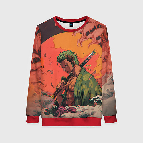 Женский свитшот Зоро на закате - One Piece / 3D-Красный – фото 1