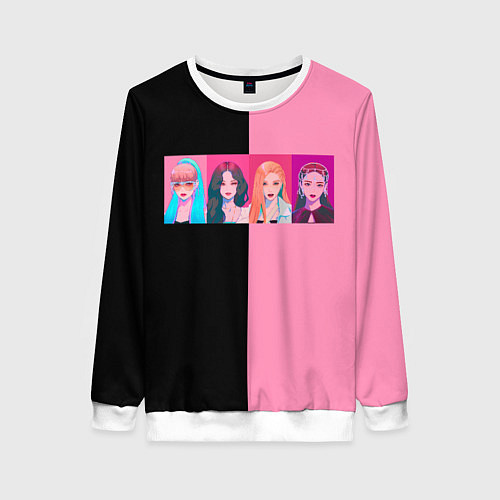 Женский свитшот Группа Black pink на черно-розовом фоне / 3D-Белый – фото 1