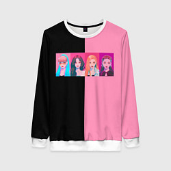 Свитшот женский Группа Black pink на черно-розовом фоне, цвет: 3D-белый