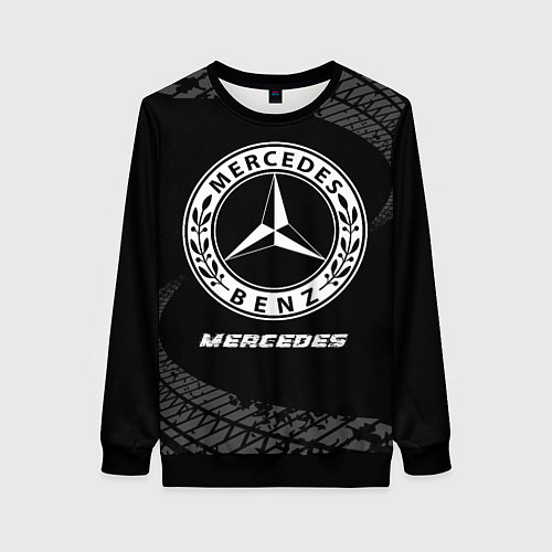 Женский свитшот Mercedes speed на темном фоне со следами шин / 3D-Черный – фото 1