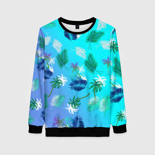 Женский свитшот Пальмы на голубом градиенте / 3D-Черный – фото 1