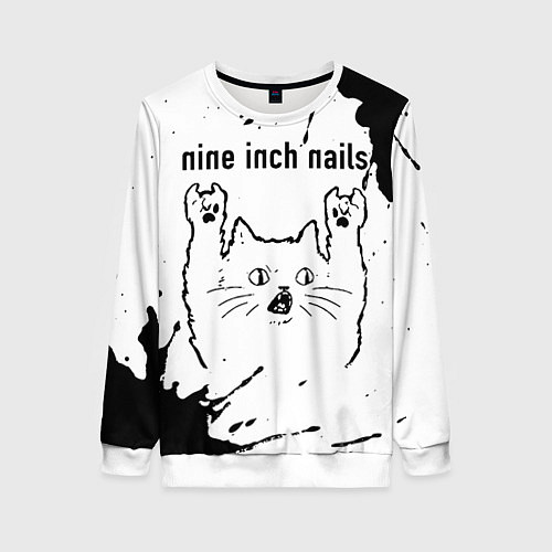 Женский свитшот Nine Inch Nails рок кот на светлом фоне / 3D-Белый – фото 1