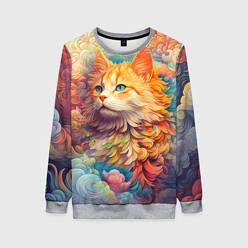 Женский свитшот Рыжий кот в цветных облаках / 3D-Меланж – фото 1