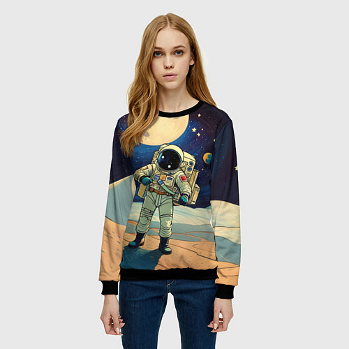 Женский свитшот Космонавт в ледяной пустыне / 3D-Черный – фото 3