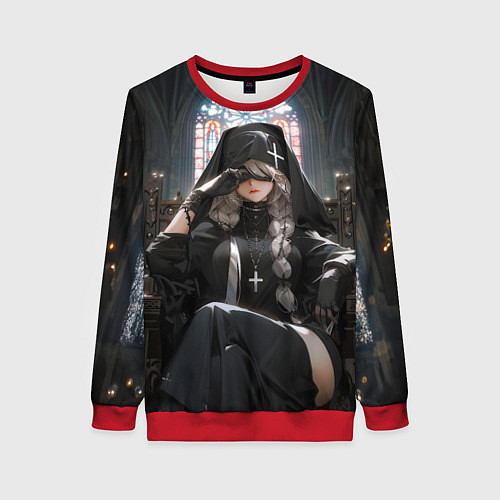 Женский свитшот Монашка 2b от нейросети / 3D-Красный – фото 1