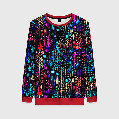 Женский свитшот Флуоресцентные Цветы / 3D-Красный – фото 1