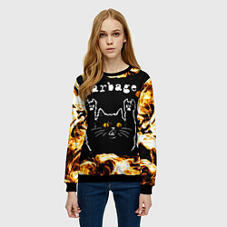 Свитшот женский Garbage рок кот и огонь, цвет: 3D-черный — фото 2