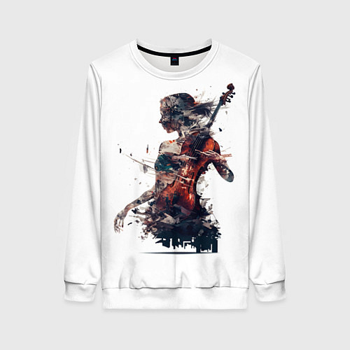 Женский свитшот Девушка со скрипкой абстракция / 3D-Белый – фото 1