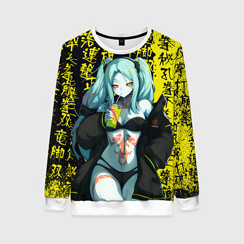 Женский свитшот Ребекка в куртке самурая - Киберпанк / 3D-Белый – фото 1