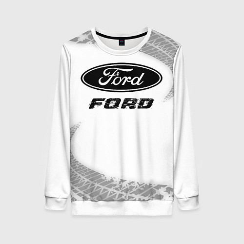 Женский свитшот Ford speed на светлом фоне со следами шин / 3D-Белый – фото 1