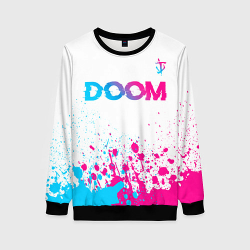 Женский свитшот Doom neon gradient style: символ сверху / 3D-Черный – фото 1
