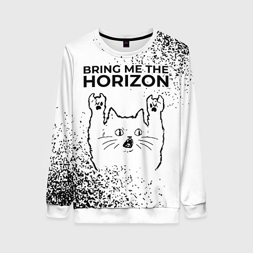 Женский свитшот Bring Me the Horizon рок кот на светлом фоне / 3D-Белый – фото 1