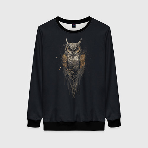Женский свитшот Суровая стимпанк сова / 3D-Черный – фото 1