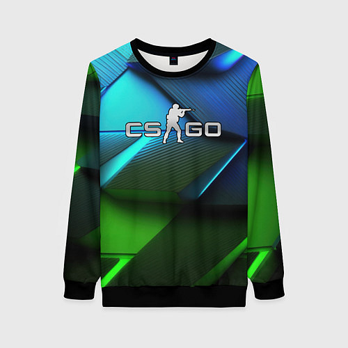 Женский свитшот CS GO green blue abstract / 3D-Черный – фото 1