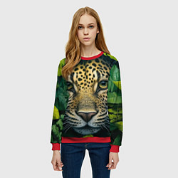 Свитшот женский Леопард в листьях, цвет: 3D-красный — фото 2