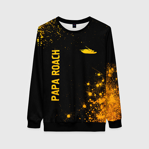 Женский свитшот Papa Roach - gold gradient: надпись, символ / 3D-Черный – фото 1