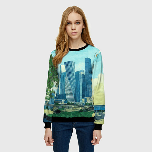 Женский свитшот Москва-сити Ван Гог / 3D-Черный – фото 3