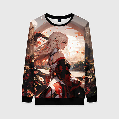 Женский свитшот Японская девушка при закате солнца / 3D-Черный – фото 1