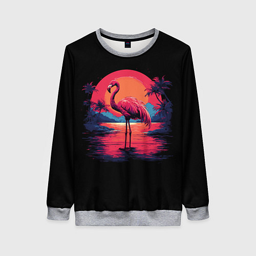 Женский свитшот Розовый фламинго среди пальм / 3D-Меланж – фото 1