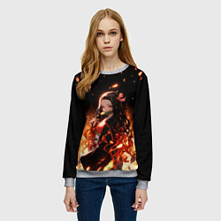 Свитшот женский Незуко и пламя - клинок, цвет: 3D-меланж — фото 2