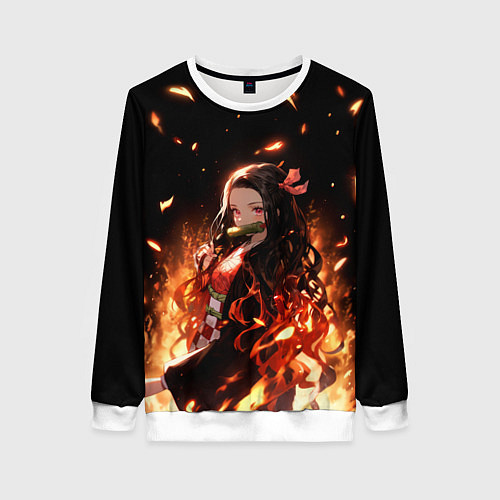 Женский свитшот Незуко и пламя - клинок / 3D-Белый – фото 1