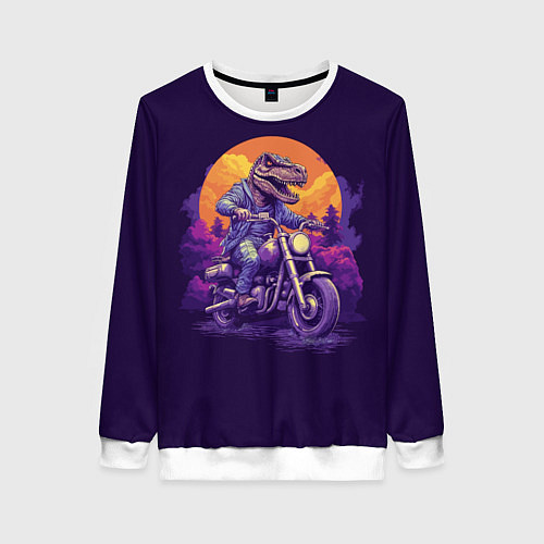Женский свитшот Динозавр на мотоцикле / 3D-Белый – фото 1
