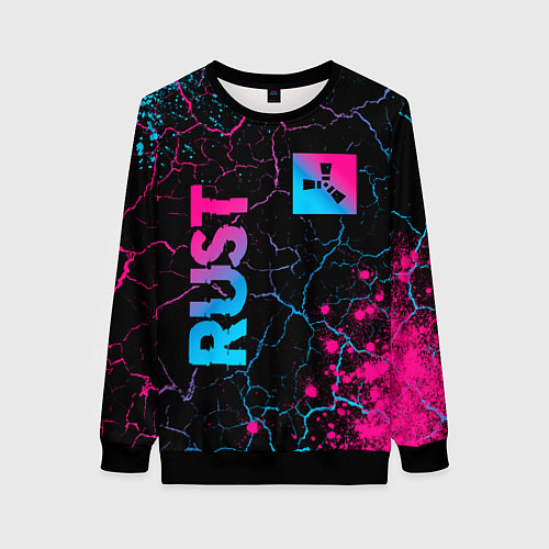 Женский свитшот Rust - neon gradient: надпись, символ / 3D-Черный – фото 1