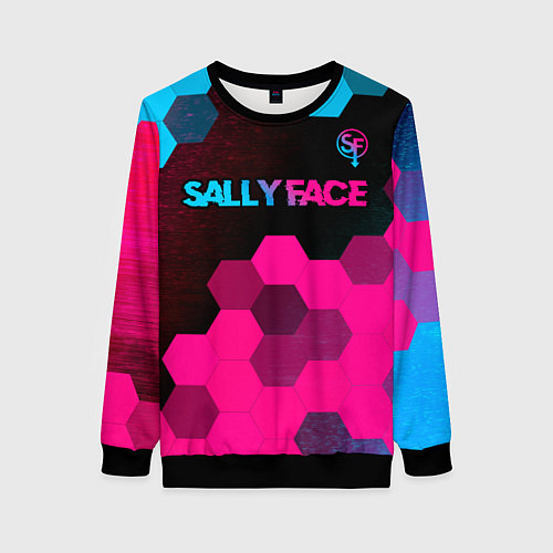 Женский свитшот Sally Face - neon gradient: символ сверху / 3D-Черный – фото 1