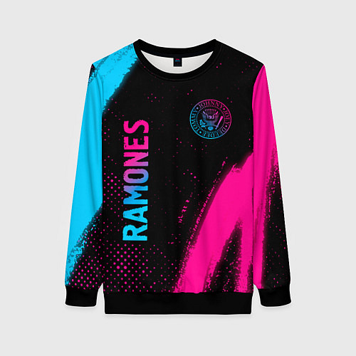 Женский свитшот Ramones - neon gradient: надпись, символ / 3D-Черный – фото 1