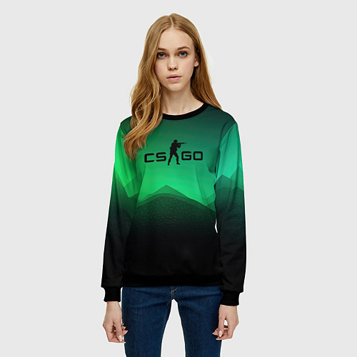 Женский свитшот CS GO green black background / 3D-Черный – фото 3