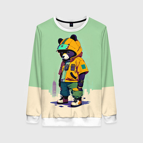 Женский свитшот Прикольный мишутка - городской стиль / 3D-Белый – фото 1