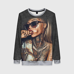 Свитшот женский Девушка с татуировками, цвет: 3D-меланж