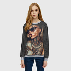 Свитшот женский Девушка с татуировками, цвет: 3D-меланж — фото 2