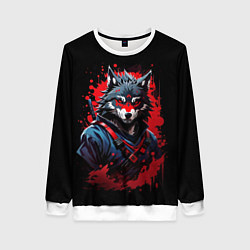Свитшот женский Волк-самурай, цвет: 3D-белый