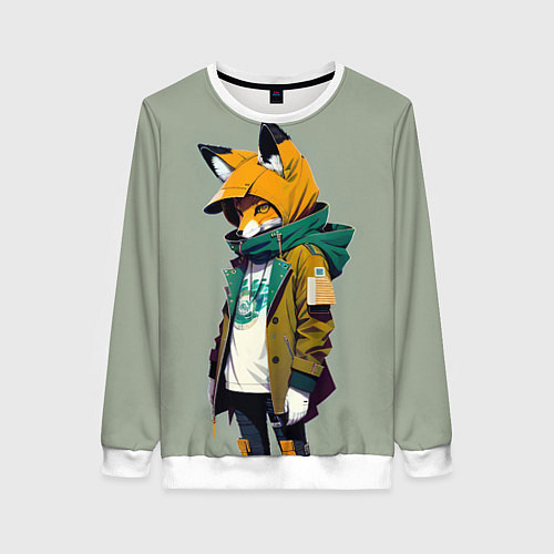 Женский свитшот Молодая лисичка - городской стиль / 3D-Белый – фото 1