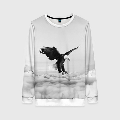 Женский свитшот Орёл в облаках черно-белый / 3D-Белый – фото 1