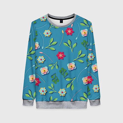 Женский свитшот Цветы и зеленые веточки / 3D-Меланж – фото 1