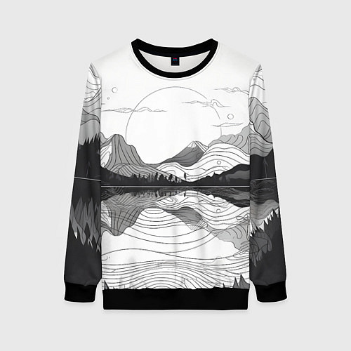 Женский свитшот Минималистичный пейзаж чб / 3D-Черный – фото 1