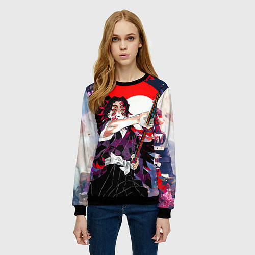 Женский свитшот Кокушибо первая луна - Клинок рассекающий демонов / 3D-Черный – фото 3